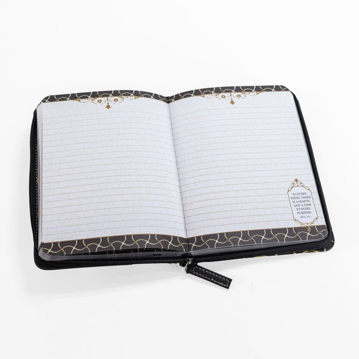Divinity Boutique Zippered Journal - Black And Gold Faith Love Amazing Grace