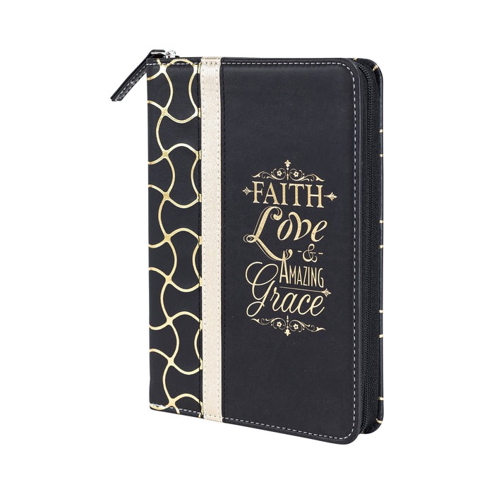 divinity boutique Zippered Journal - Black And Gold Faith Love Amazing Grace