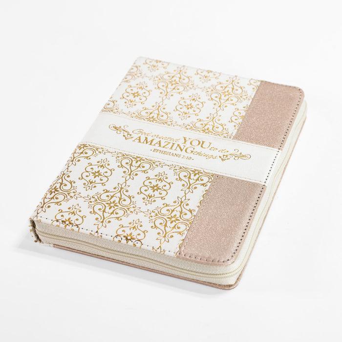 Divinity Boutique Zippered Journal - Cream And Gold Amazing You