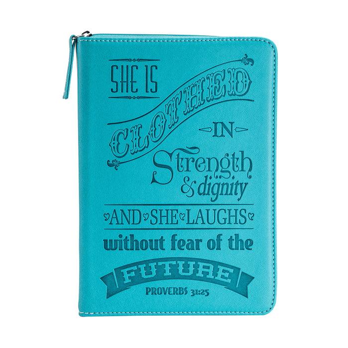 Divinity Boutique Zippered Journal - Teal She Is Clothed In Strength