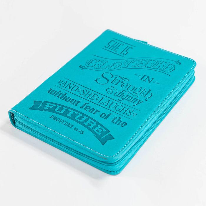 Divinity Boutique Zippered Journal - Teal She Is Clothed In Strength