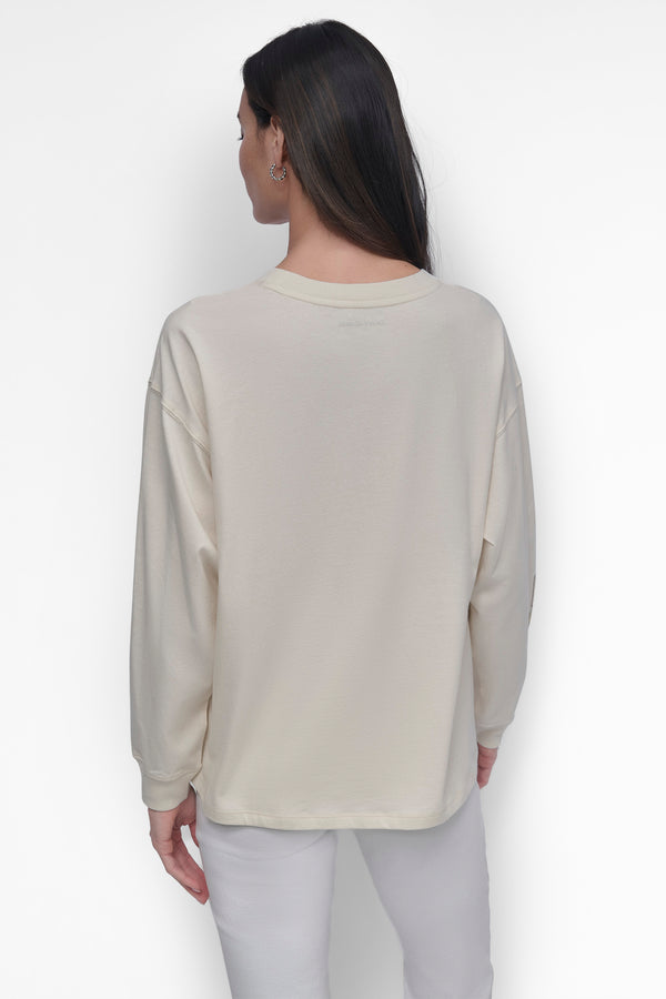 Dkny 89 MULTI COLOR RHINESTONE LOGO LONG SLEEVE TEE Eggnog/Vintage Khaki