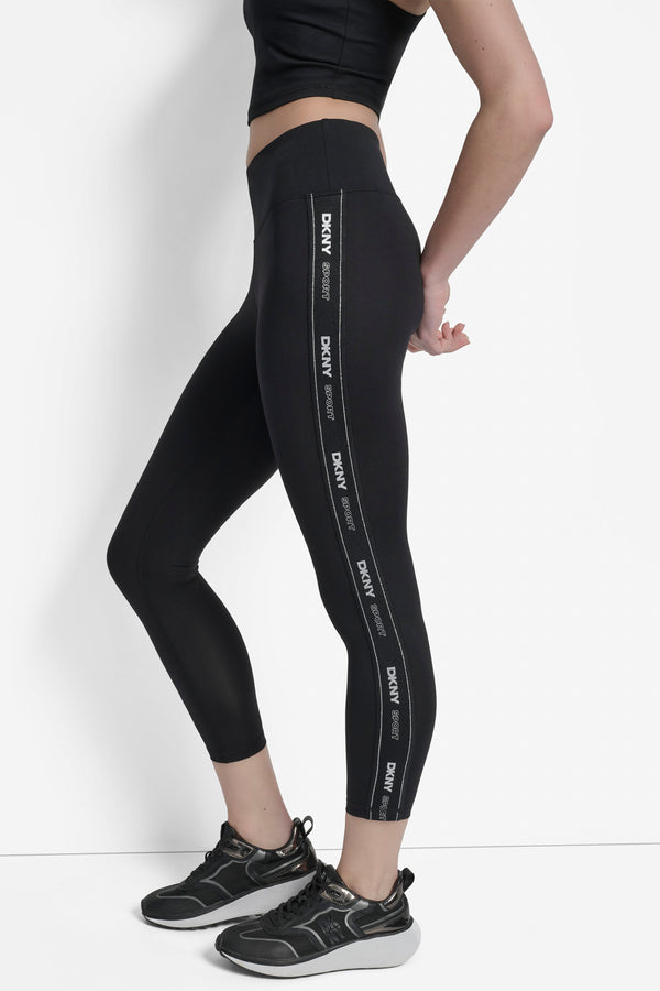Dkny BALANCE COMPRESSION HIGH WAIST 7/8 TIGHT WITH LOGO BLACK/SILVER