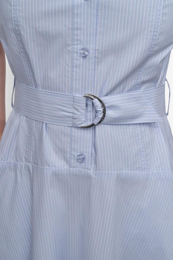 Dkny BELTED PINSTRIPED MIDI SHIRT DRESS HARBOR STRIPE FROST