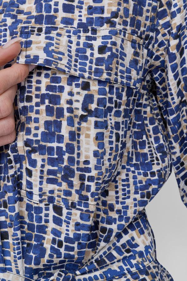 Dkny BELTED TIERED MIDI SHIRT DRESS Navy/Tannin Multi