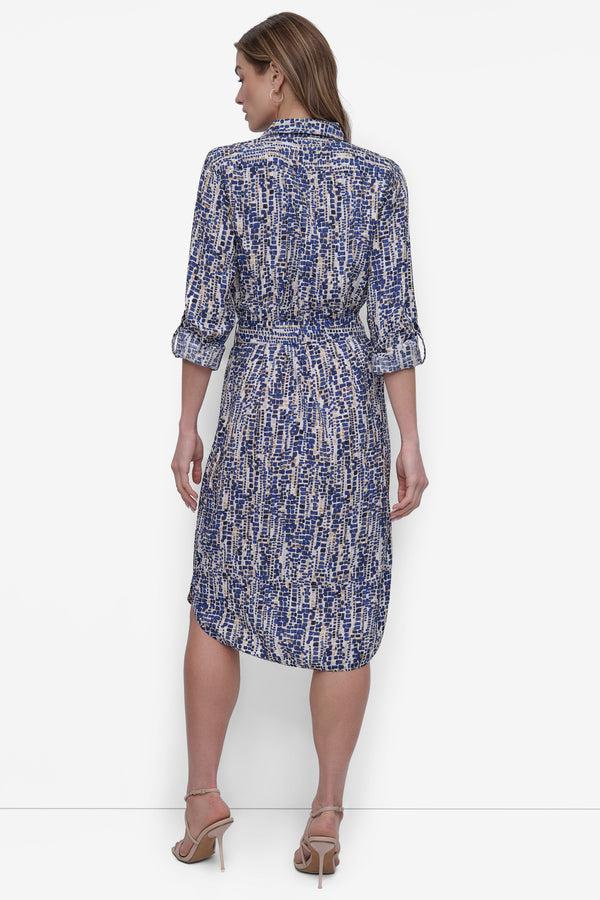 Dkny BELTED TIERED MIDI SHIRT DRESS Navy/Tannin Multi