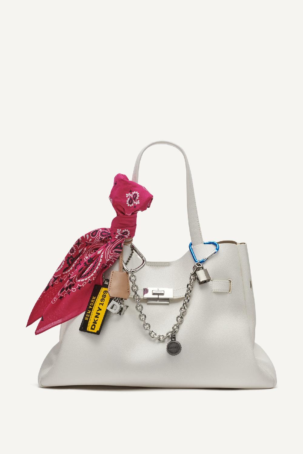 dkny BRYAR LARGE EMBELLISHED SATCHEL BAG MARSHMALLOW