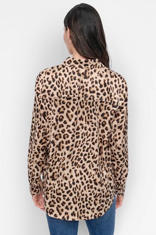 Dkny CLASSIC FIT BUTTON FRONT SHIRT LEOPARD WHISKEY