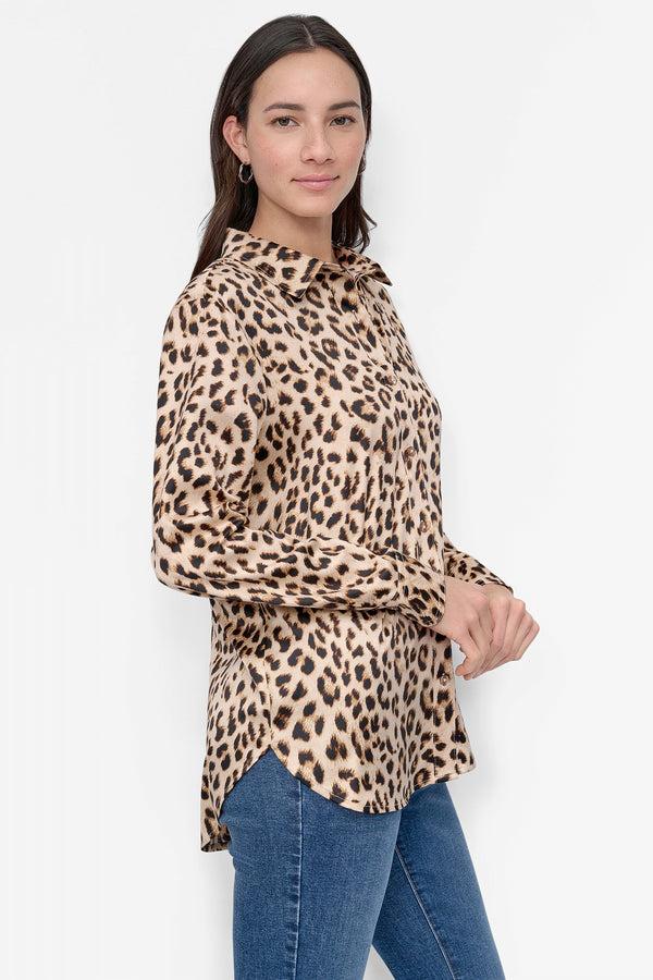 Dkny CLASSIC FIT BUTTON FRONT SHIRT LEOPARD WHISKEY