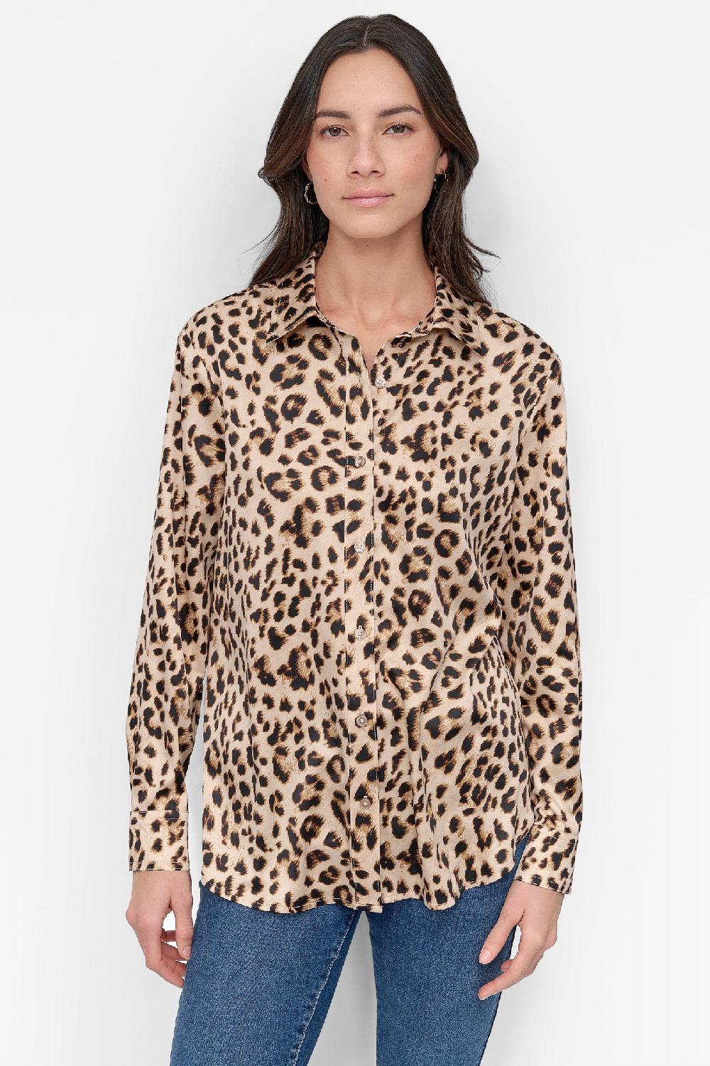 dkny CLASSIC FIT BUTTON FRONT SHIRT LEOPARD WHISKEY
