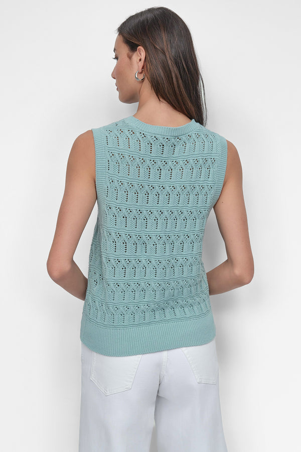 Dkny COTTON SLEEVLESS LACEY STITCH CREW NECK MINERAL