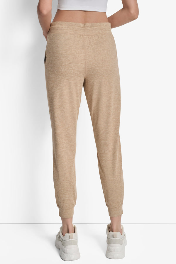 Dkny CROPPED HIGH-RISE SLIM JOGGER TRAVERTINE SPACEDYE
