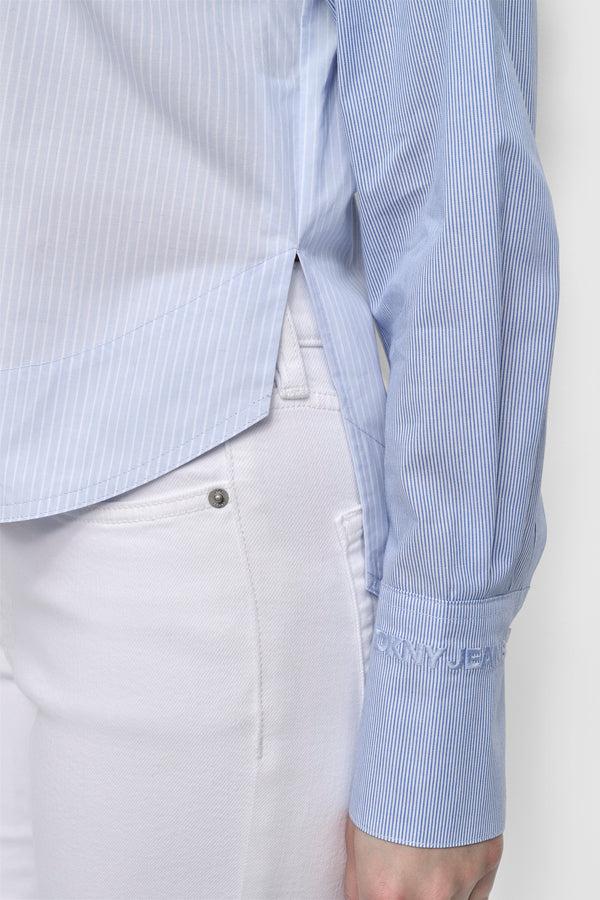 Dkny CROPPED LONG SLEEVE BUTTON FRONT SHIRT WITH MIXED STRIPE HARBOR-MARION FROST