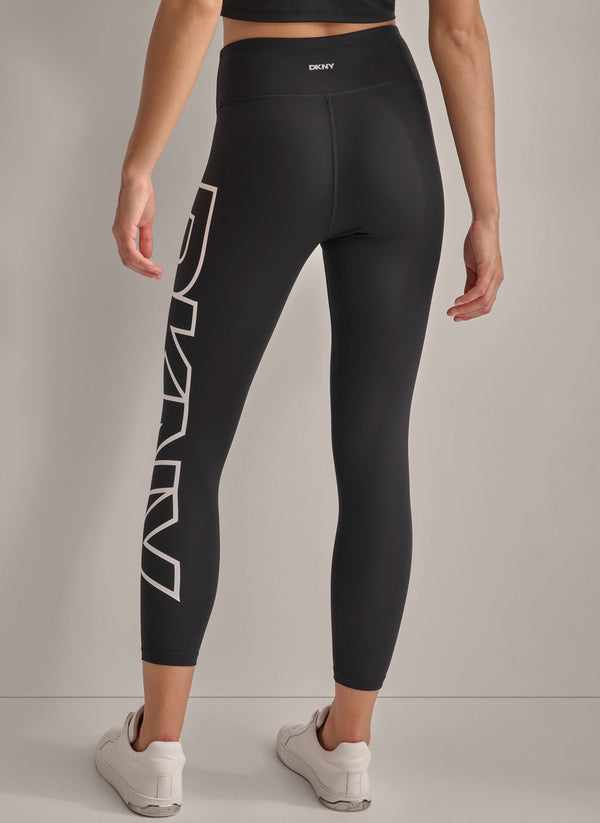 Dkny CROPPED MID-RISE LOGO COMPRESSION LEGGING Black/White