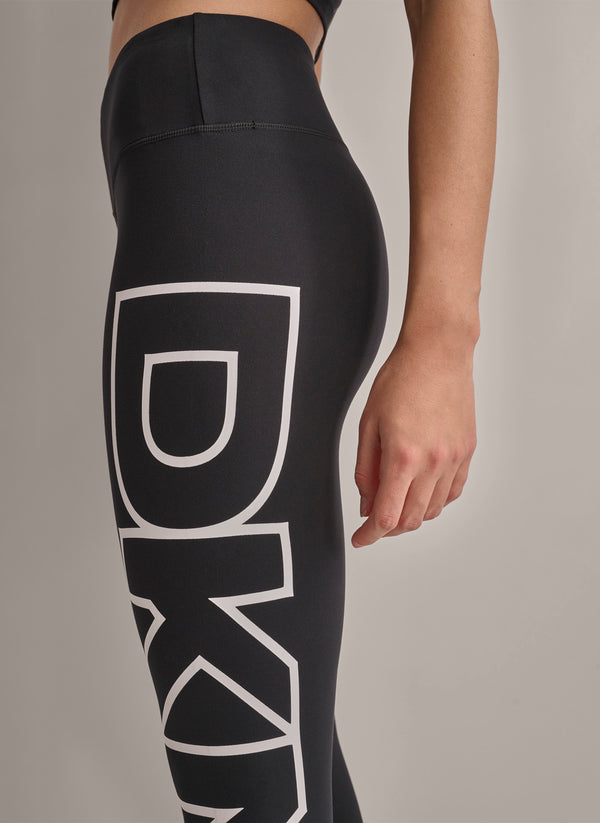 Dkny CROPPED MID-RISE LOGO COMPRESSION LEGGING Black/White