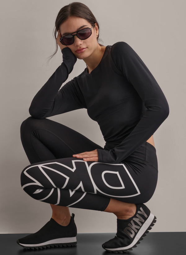 Dkny CROPPED MID-RISE LOGO COMPRESSION LEGGING Black/White