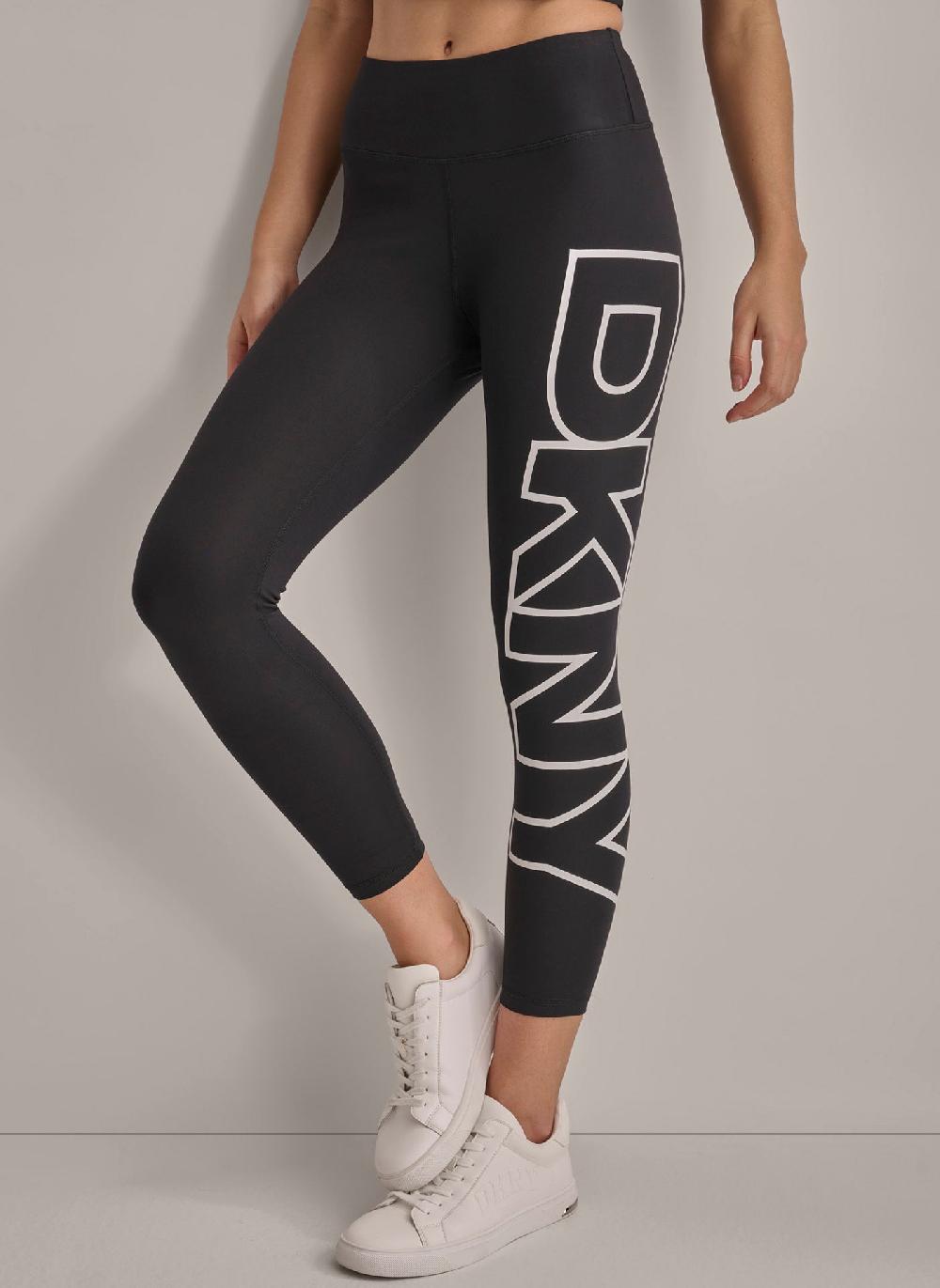 dkny CROPPED MID-RISE LOGO COMPRESSION LEGGING Black/White