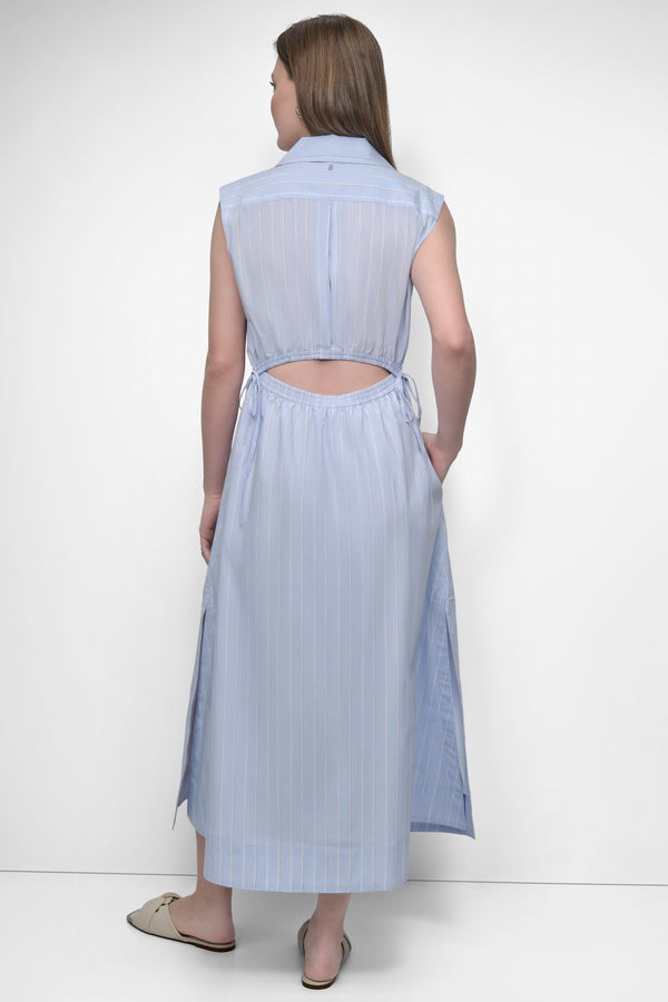 Dkny CUTOUT PINSTRIPED MIDI SHIRT DRESS Baldwin Stripe Frost Blue