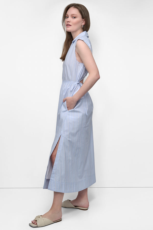 Dkny CUTOUT PINSTRIPED MIDI SHIRT DRESS Baldwin Stripe Frost Blue