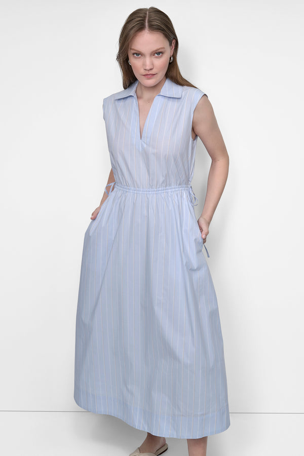 Dkny CUTOUT PINSTRIPED MIDI SHIRT DRESS Baldwin Stripe Frost Blue