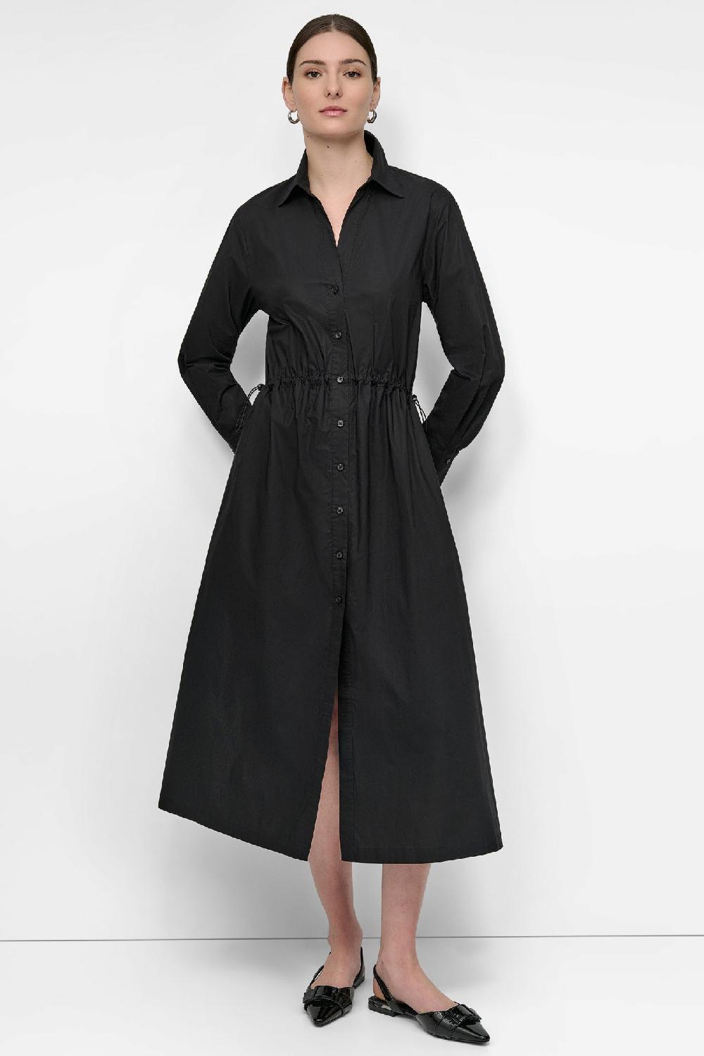 dkny ADJUSTABLE WAIST MIDI SHIRT DRESS Black