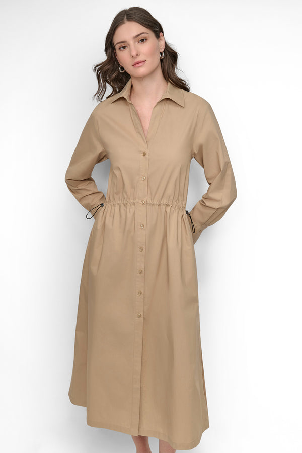 Dkny ADJUSTABLE WAIST MIDI SHIRT DRESS Travertine
