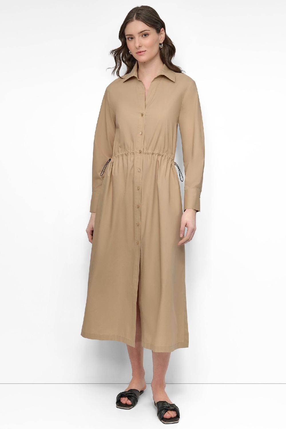 dkny ADJUSTABLE WAIST MIDI SHIRT DRESS Travertine