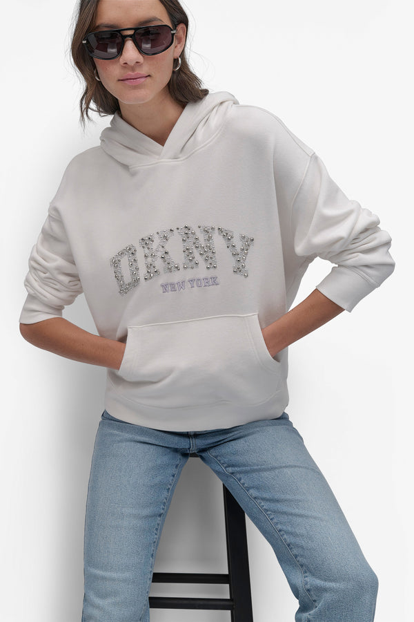 Dkny DKNY ARCHED DOME STUD SWEATSHIRT WHITE/MATTE SILVER