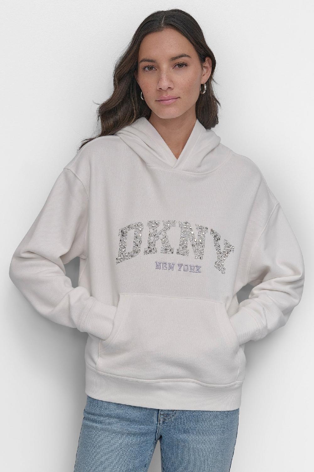 dkny DKNY ARCHED DOME STUD SWEATSHIRT WHITE/MATTE SILVER