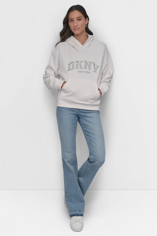 Dkny DKNY ARCHED DOME STUD SWEATSHIRT WHITE/MATTE SILVER