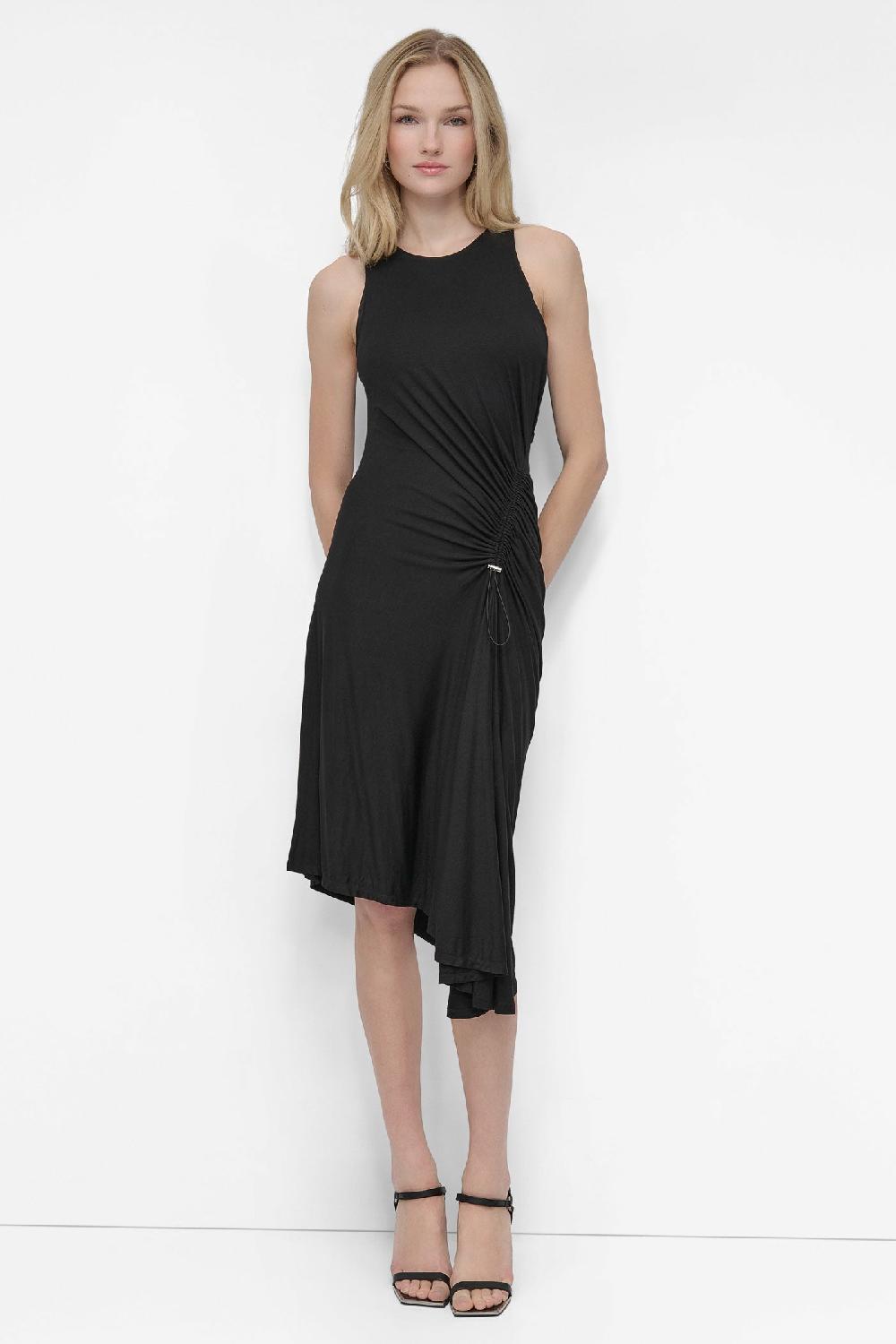dkny ASYMMETRIC FIT & FLARE MIDI DRESS Black