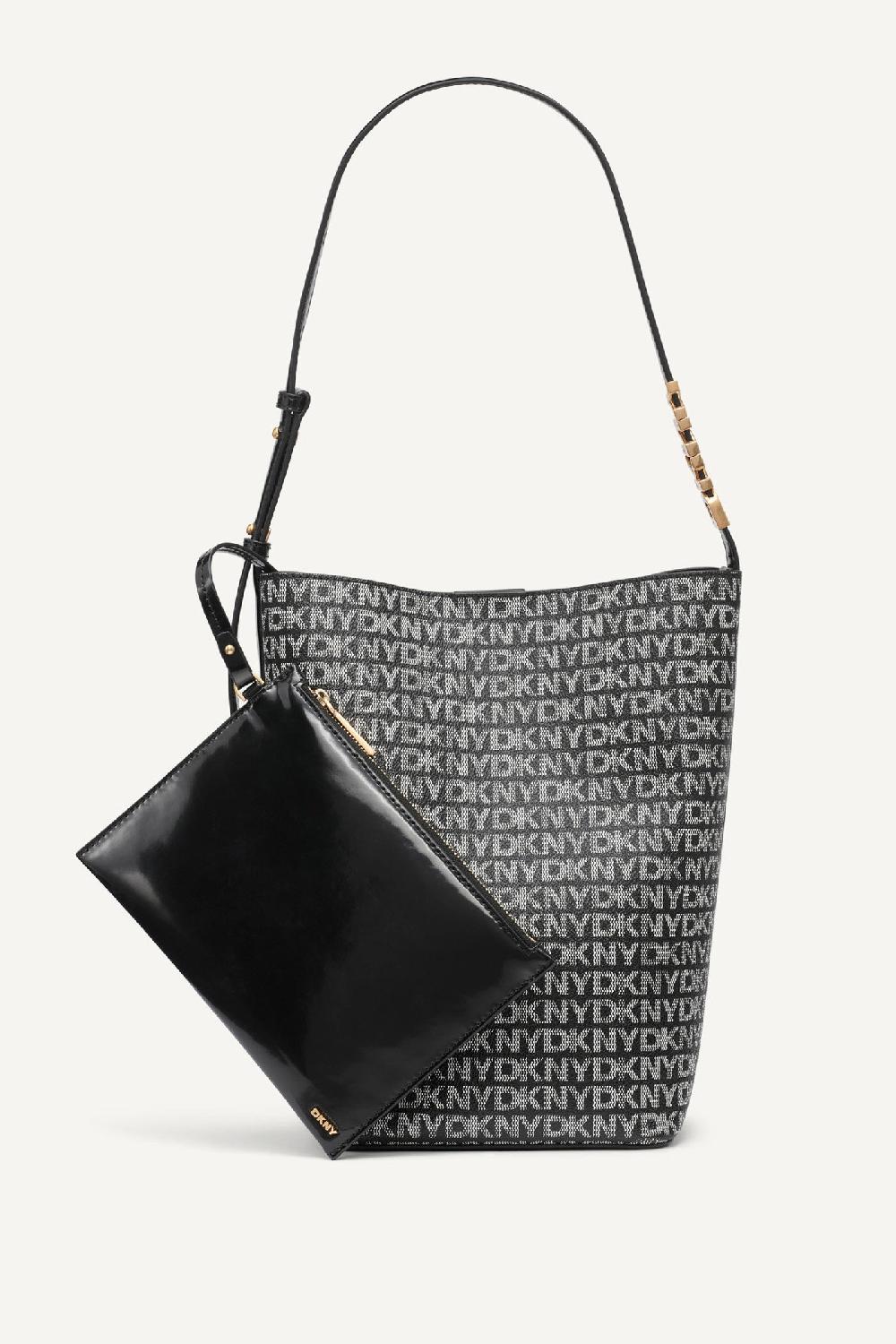 dkny AVRIL LOGO BUCKET BAG Black Logo Black