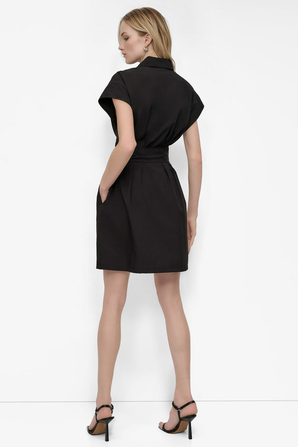 Dkny BELTED COMMUTER FIT & FLARE SHIRT DRESS Black