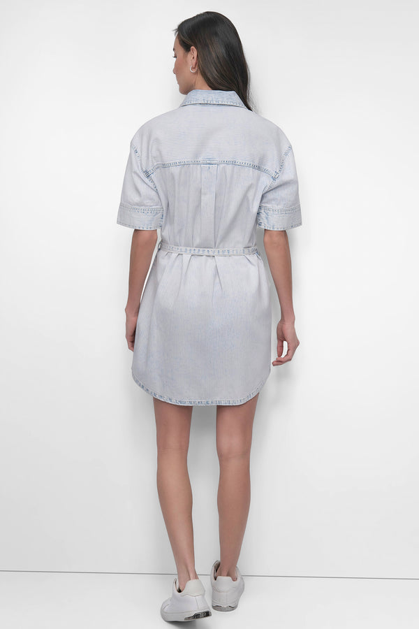 Dkny BELTED DENIM MINI SHIRT DRESS Astoria Stripe