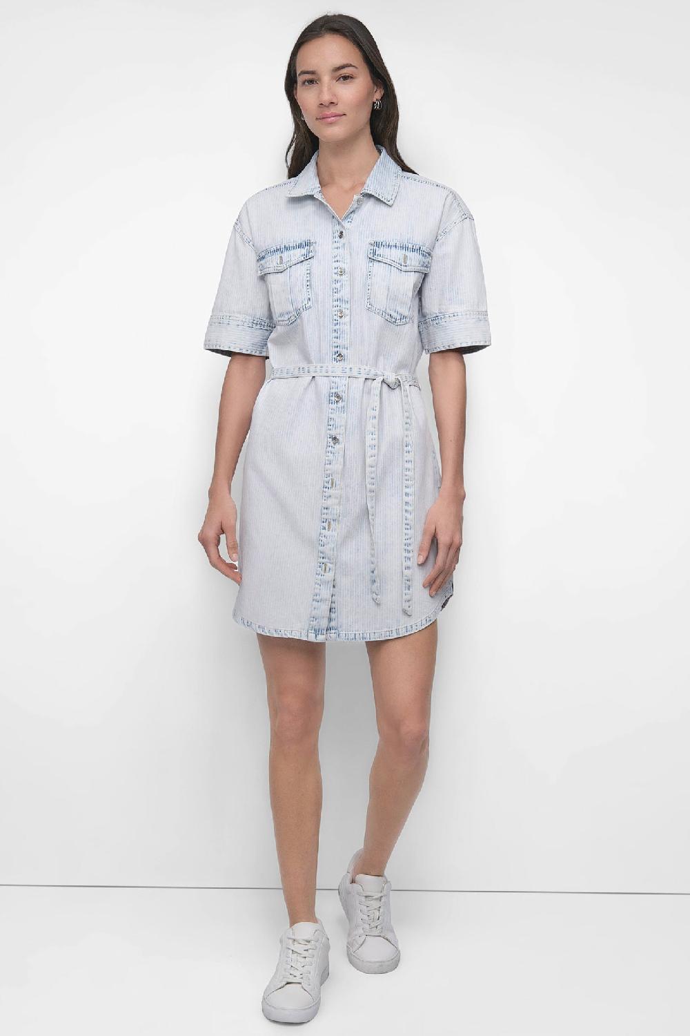 dkny BELTED DENIM MINI SHIRT DRESS Astoria Stripe