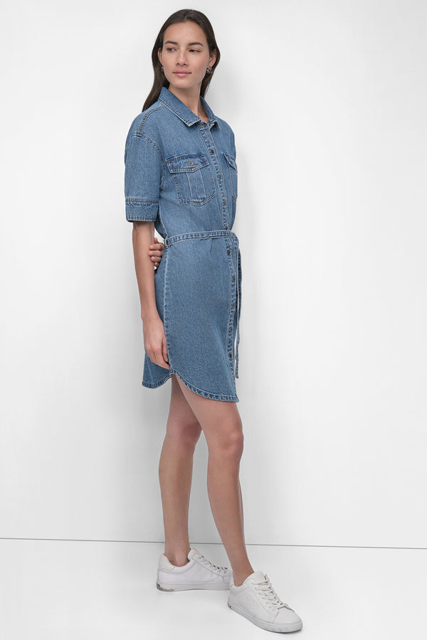 Dkny BELTED DENIM MINI SHIRT DRESS Cooper