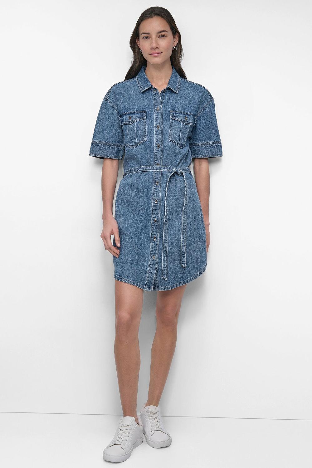 dkny BELTED DENIM MINI SHIRT DRESS Cooper