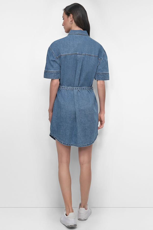 Dkny BELTED DENIM MINI SHIRT DRESS Cooper