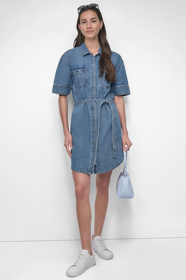 Dkny BELTED DENIM MINI SHIRT DRESS Cooper