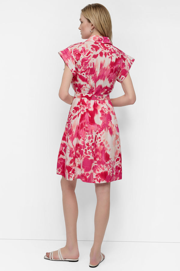 Dkny BELTED FLORAL SHIRT DRESS FLORAL AZALEA MULTI