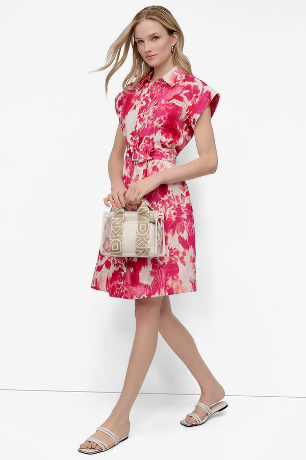 Dkny BELTED FLORAL SHIRT DRESS FLORAL AZALEA MULTI
