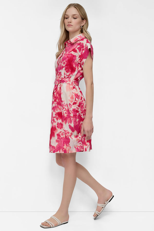 Dkny BELTED FLORAL SHIRT DRESS FLORAL AZALEA MULTI