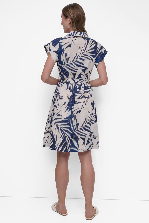 Dkny BELTED FLORAL SHIRT DRESS NAVY MULTI