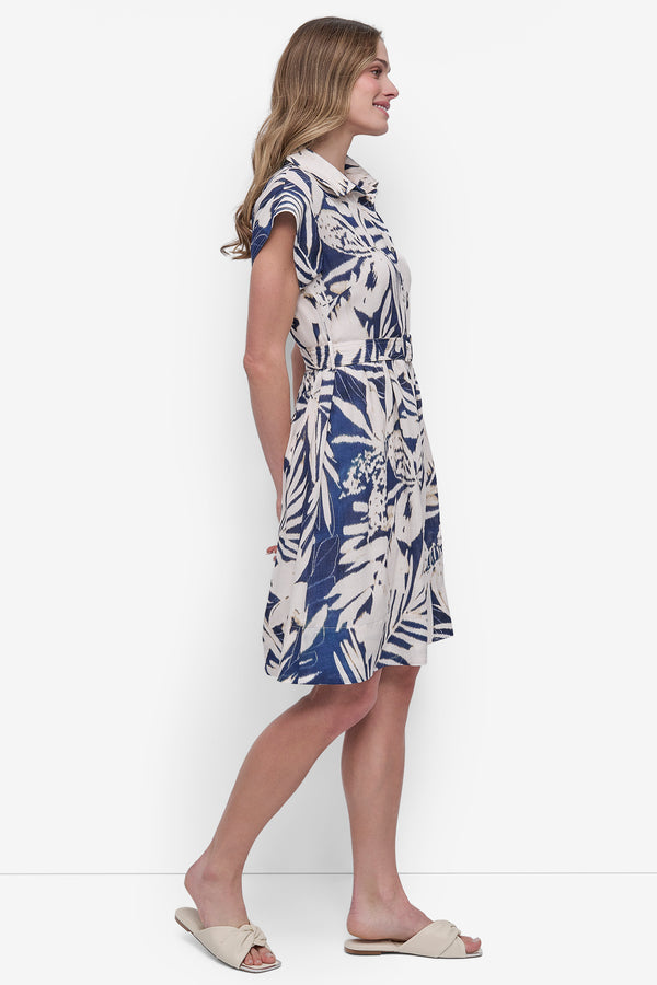 Dkny BELTED FLORAL SHIRT DRESS NAVY MULTI