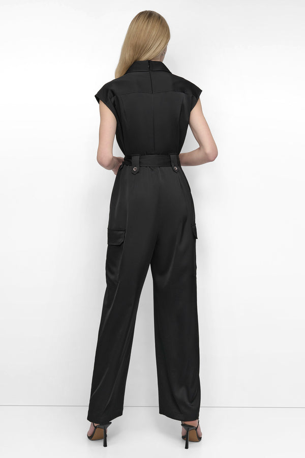 Dkny BELTED WRAP-EFFECT CARGO JUMPSUIT Black