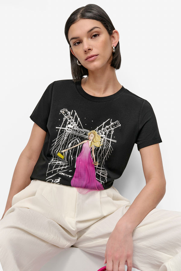 Dkny BOW BRIDGE EMBELLISHED GRAPHIC TEE Black