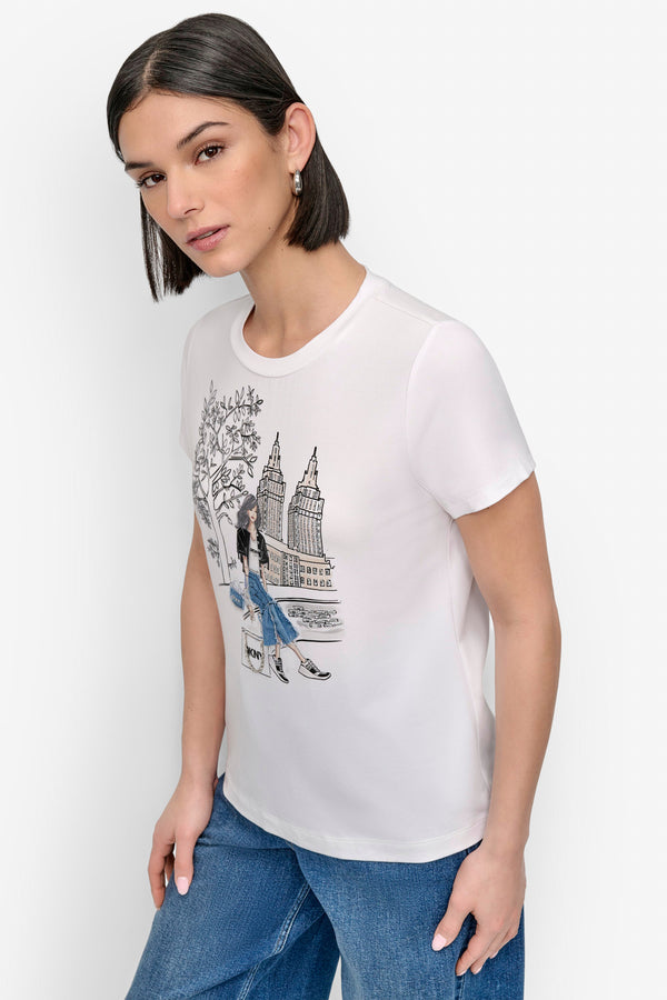 Dkny BOW BRIDGE EMBELLISHED GRAPHIC TEE White