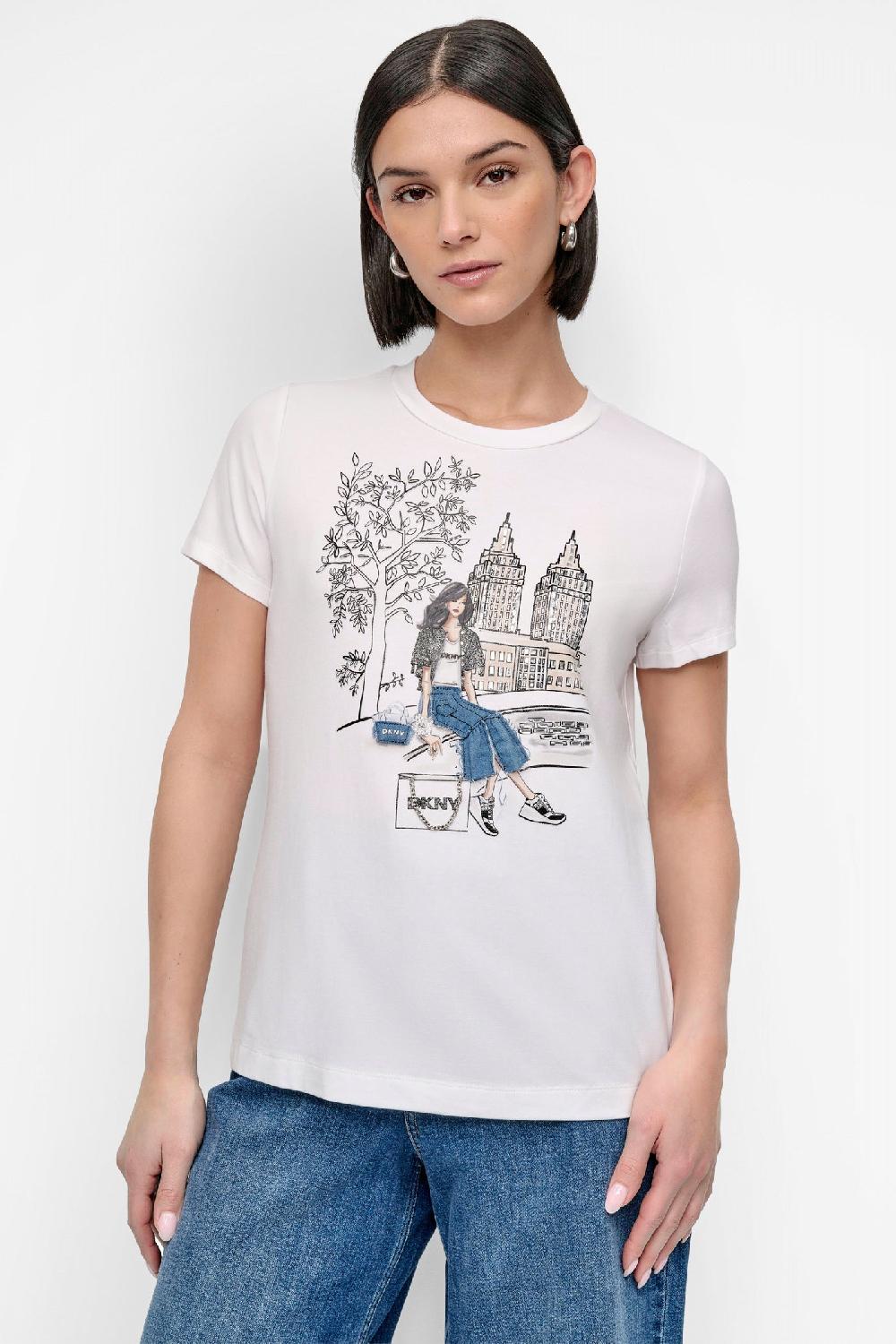 dkny BOW BRIDGE EMBELLISHED GRAPHIC TEE White
