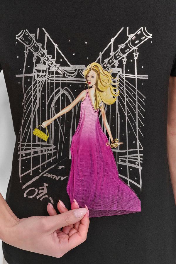 Dkny BROOKLYN BRIDGE EMBELLISHED TEE Black