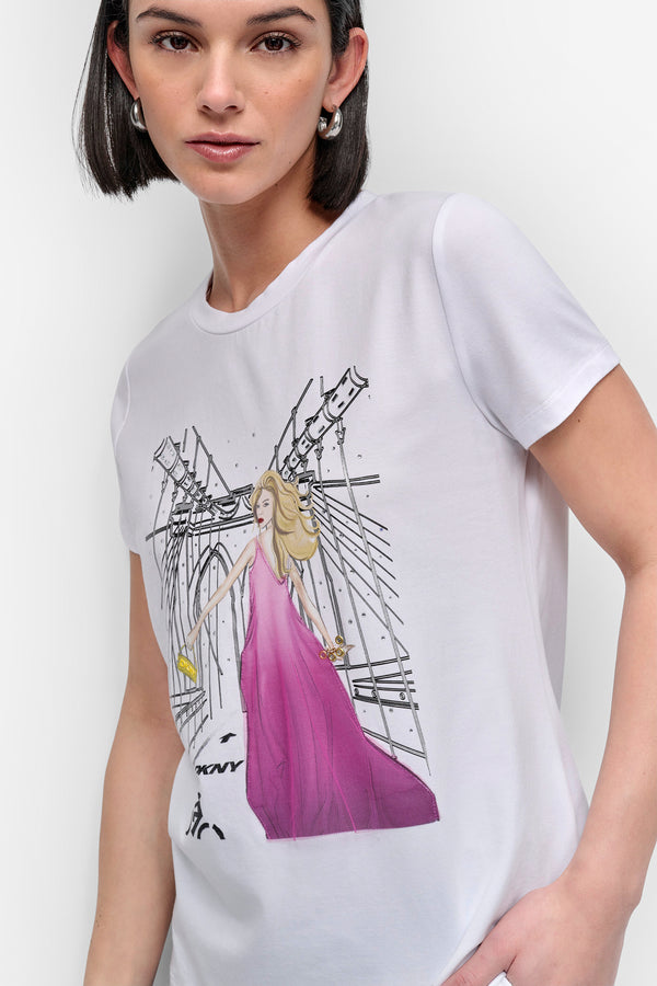 Dkny BROOKLYN BRIDGE EMBELLISHED TEE White
